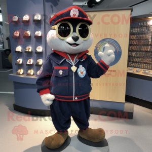 Navy Aglet mascot costume character dressed with a Bomber Jacket and Coin purses