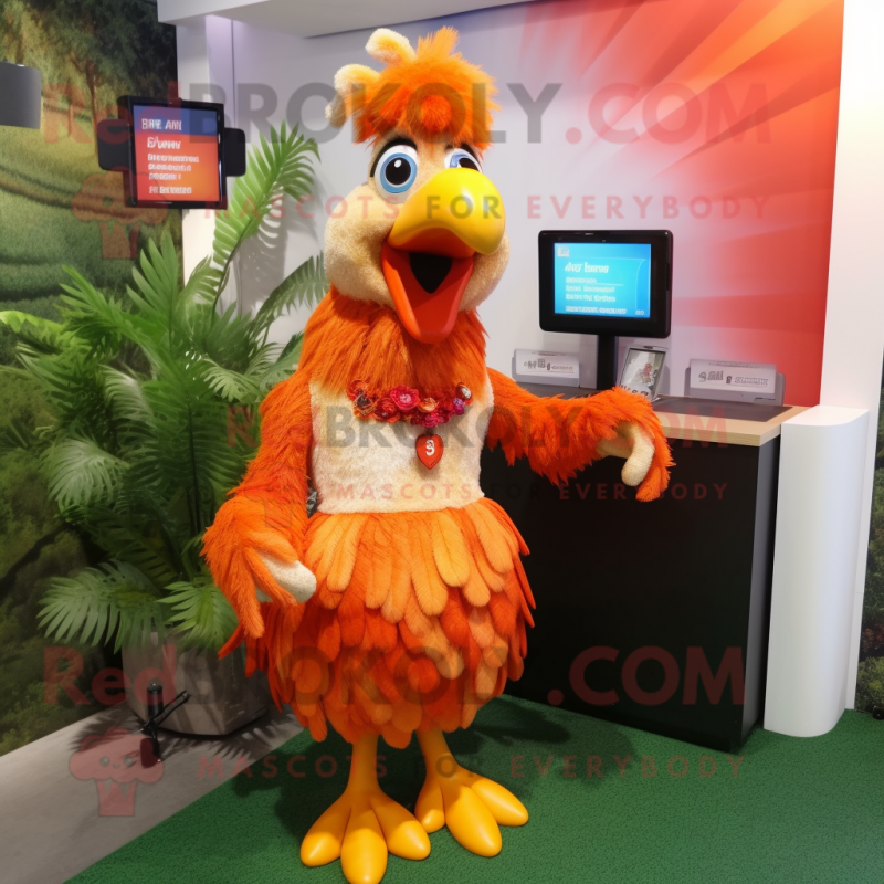 Orange Roosters mascot costume character dressed with a Maxi Skirt and Keychains