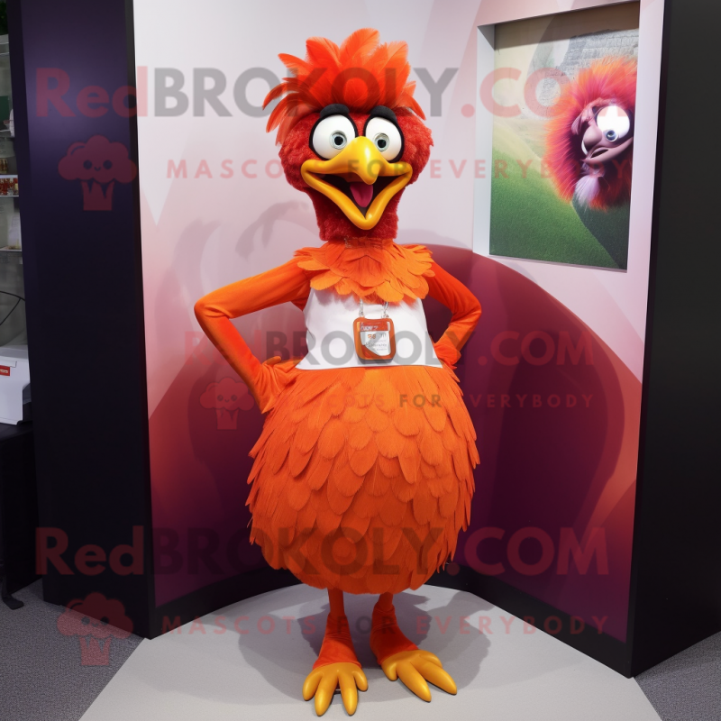 Orange Roosters mascot costume character dressed with a Maxi Skirt and Keychains