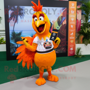 Orange Roosters mascot costume character dressed with a Maxi Skirt and Keychains