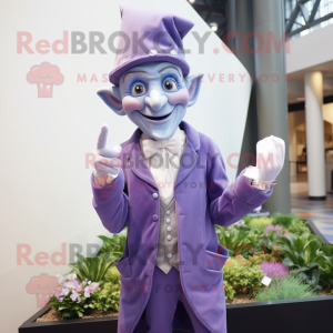 Lavender Elf mascot costume character dressed with a Suit Jacket and Cufflinks