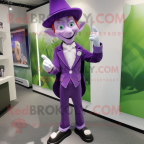 Lavender Elf mascot costume character dressed with a Suit Jacket and Cufflinks