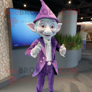 Lavender Elf mascot costume character dressed with a Suit Jacket and Cufflinks