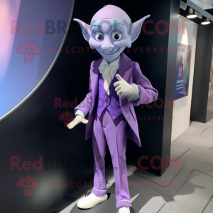 Lavender Elf mascot costume character dressed with a Suit Jacket and Cufflinks