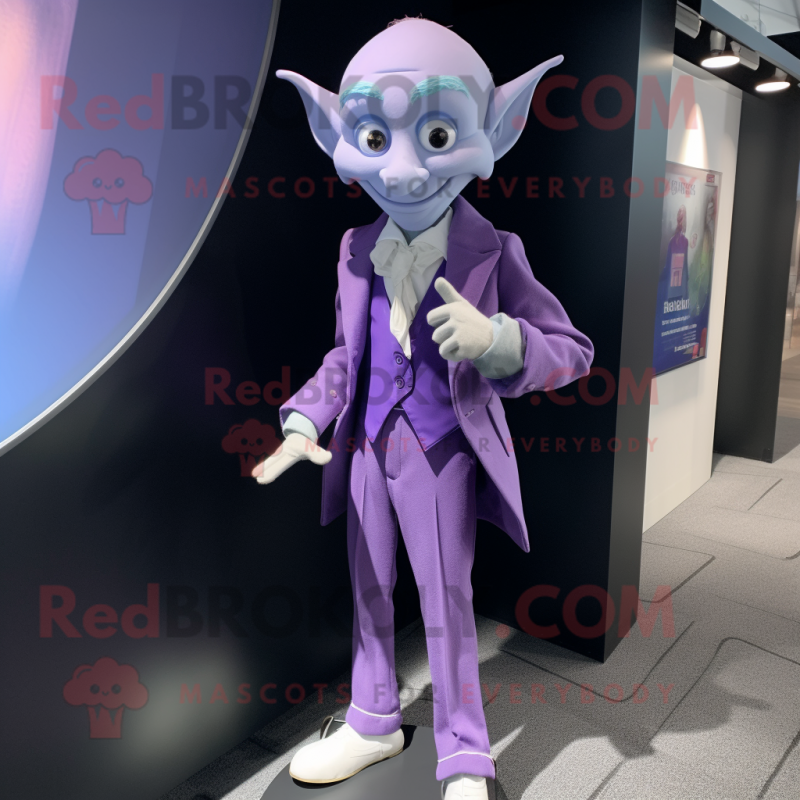 Lavender Elf mascot costume character dressed with a Suit Jacket and Cufflinks Lavender Elf mascot costume character dressed with a Suit Jacket and Cufflinks
