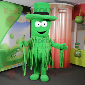 Green Spaghetti mascot costume character dressed with a Waistcoat and Hats