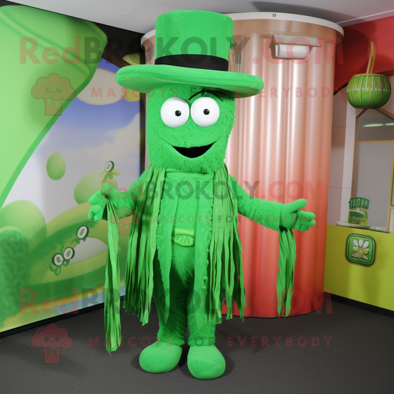 Green Spaghetti mascot costume character dressed with a Waistcoat and Hats