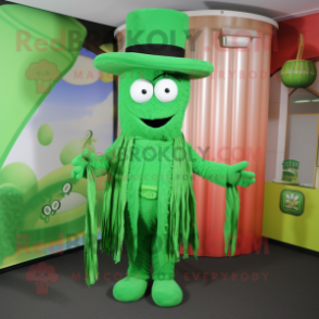 Green Spaghetti mascot costume character dressed with a Waistcoat and Hats