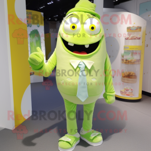 Lime Green Ice Cream mascot costume character dressed with a Trousers and Lapel pins