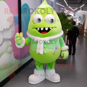 Lime Green Ice Cream mascot costume character dressed with a Trousers and Lapel pins