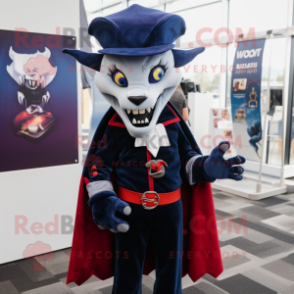 Navy Vampire mascot costume character dressed with a Polo Tee and Scarf clips