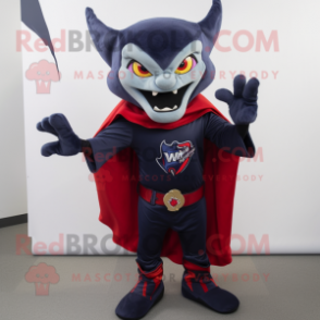 Navy Vampire mascot costume character dressed with a Polo Tee and Scarf clips