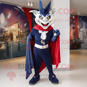 Navy Vampire mascot costume character dressed with a Polo Tee and Scarf clips