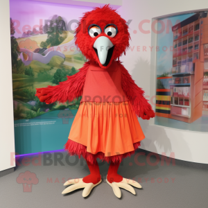 Red Emu mascot costume character dressed with a Culottes and Anklets