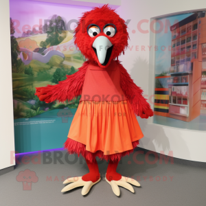 Röd Emu maskot kostym...