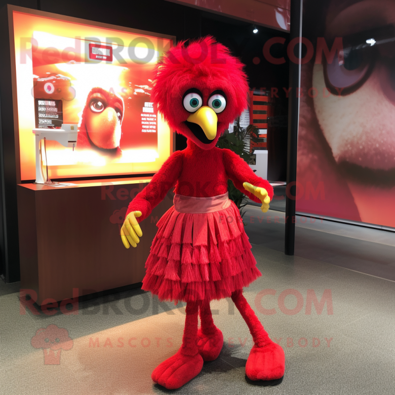 Red Emu mascot costume character dressed with a Culottes and Anklets