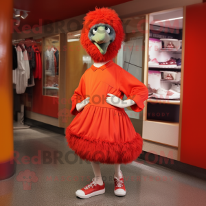 Red Emu mascot costume character dressed with a Culottes and Anklets