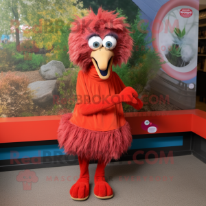 Röd Emu maskot kostym...