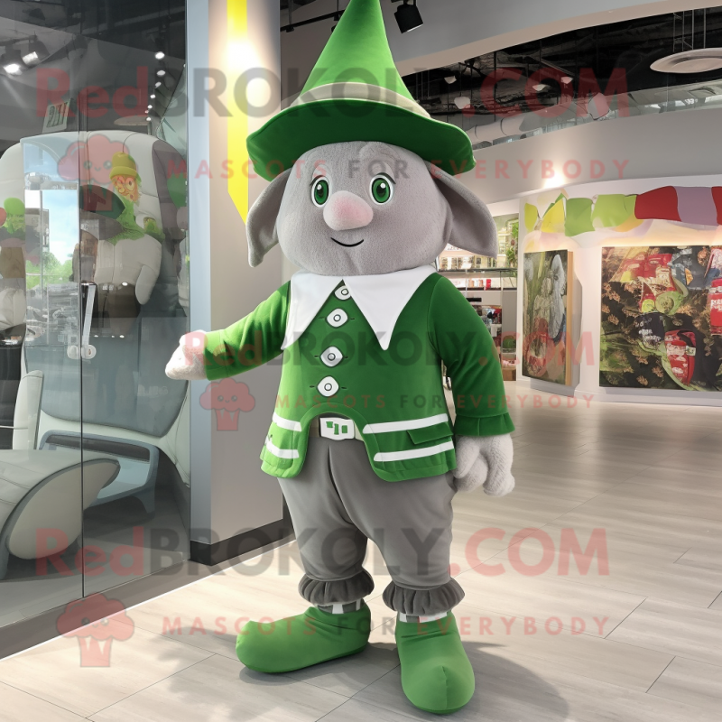 Gray Leprechaun mascot costume character dressed with a Playsuit and Keychains Gray Leprechaun mascot costume character dressed with a Playsuit and Keychains