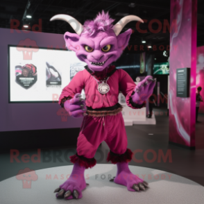 Magenta Gargoyle mascot costume character dressed with a Shorts and Brooches