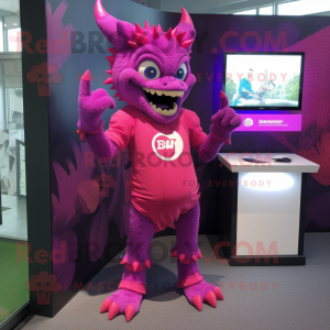 Magenta Gargoyle mascot costume character dressed with a Shorts and Brooches