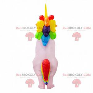 Inflatable pink unicorn mascot with colorful mane -