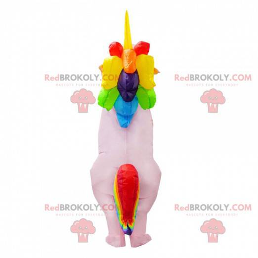 Aufblasbares rosa Einhorn-Maskottchen mit bunter Mähne -
