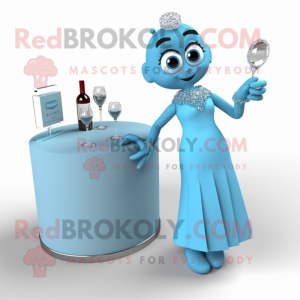 Sky Blue Engagement Ring mascot costume character dressed with a Cocktail Dress and Bracelet watches