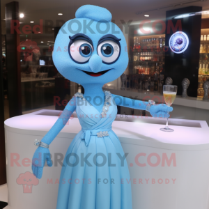 Sky Blue Engagement Ring mascot costume character dressed with a Cocktail Dress and Bracelet watches