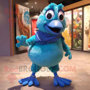 Turquoise Quail mascot costume character dressed with a Trousers and Anklets