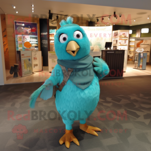 Turquoise Quail mascot costume character dressed with a Trousers and Anklets