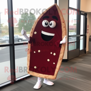 Maroon Pizza Slice mascot costume character dressed with a Sheath Dress and Earrings