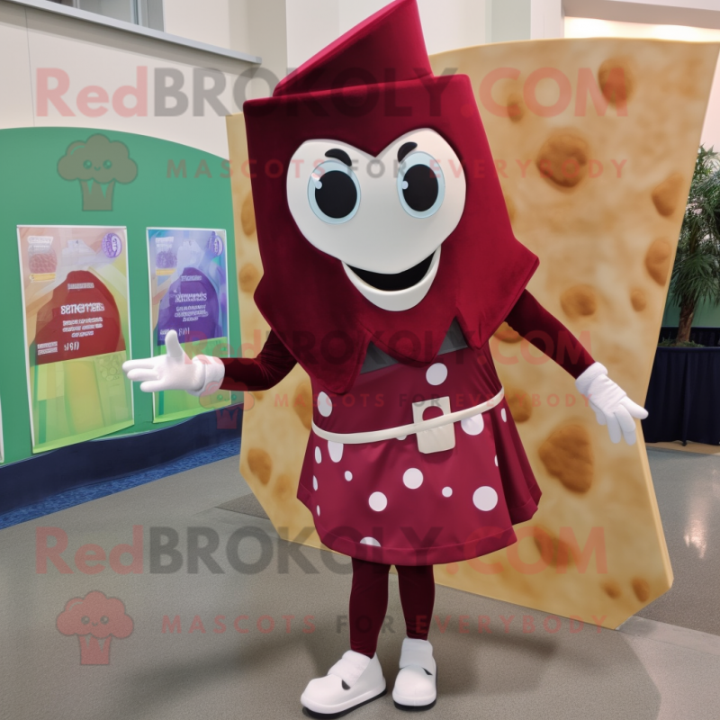 Maroon Pizza Slice mascot costume character dressed with a Sheath Dress and Earrings Maroon Pizza Slice mascot costume character dressed with a Sheath Dress and Earrings