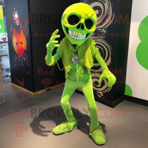 Lime Green Skull mascot costume character dressed with a Leggings and Brooches