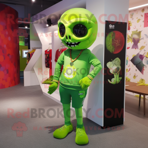 Lime Green Skull mascot costume character dressed with a Leggings and Brooches