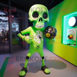 Lime Green Skull mascot costume character dressed with a Leggings and Brooches