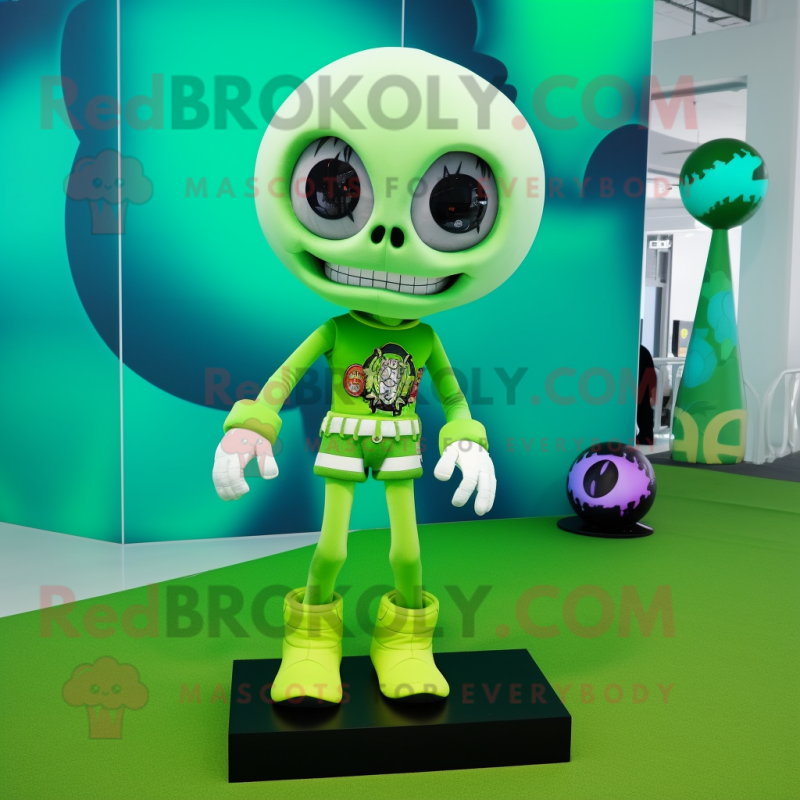 Lime Green Skull mascot costume character dressed with a Leggings and Brooches