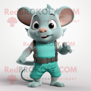 Cyan Dormouse mascot costume character dressed with a Tank Top and Belts