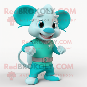 Cyan Dormouse mascot costume character dressed with a Tank Top and Belts