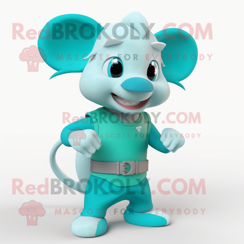 Cyan Dormouse mascot costume character dressed with a Tank Top and Belts Cyan Dormouse mascot costume character dressed with a Tank Top and Belts