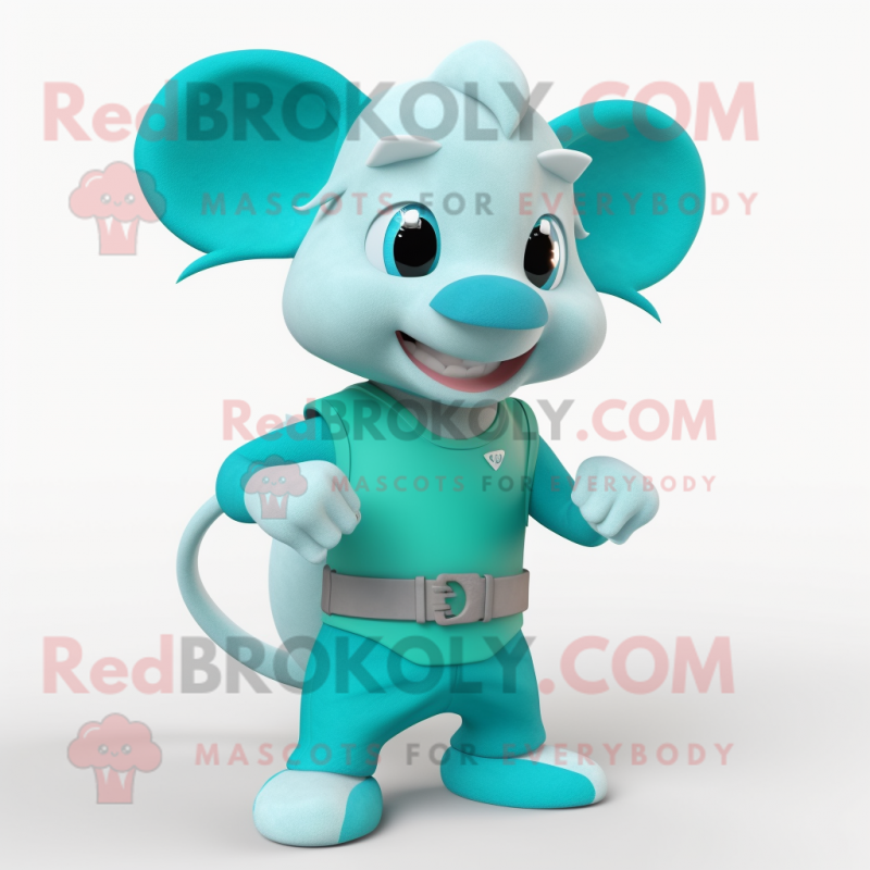 Cyan Dormouse mascot costume character dressed with a Tank Top and Belts