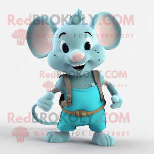 Cyan Dormouse mascot costume character dressed with a Tank Top and Belts