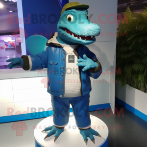Blå krokodil maskot kostym...