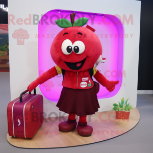 Magenta Apple mascot costume character dressed with a Skirt and Wallets