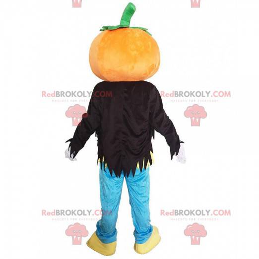 Mascotte zucca gigante e sorridente, costume di Halloween -