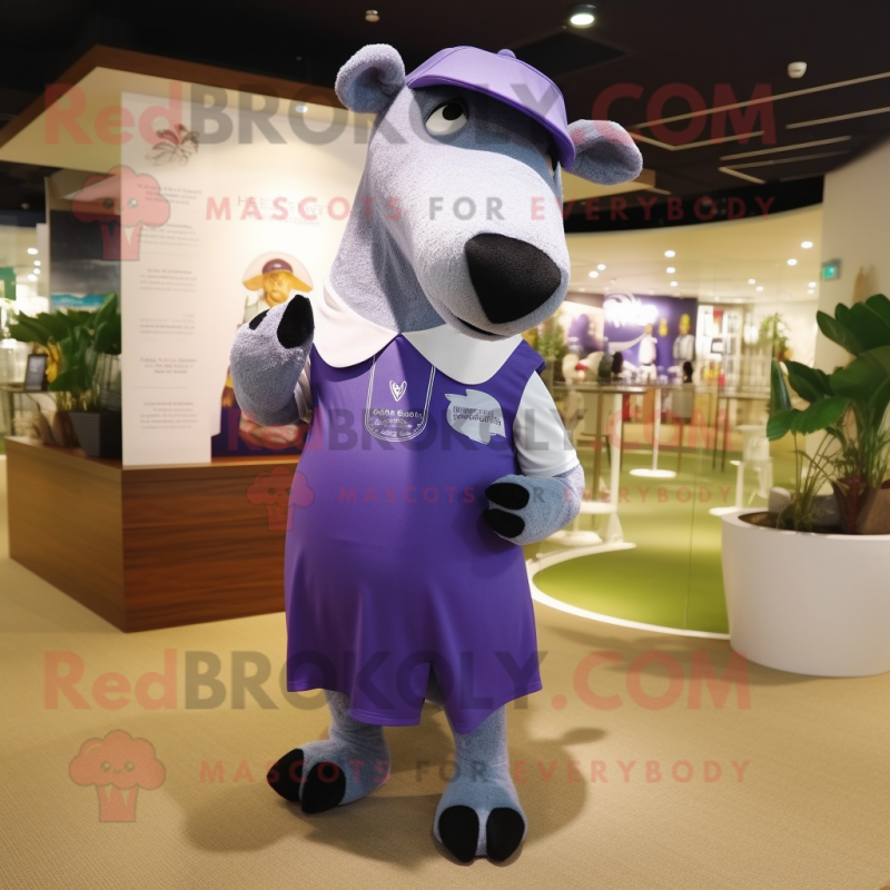 Lavender Tapir mascot costume character dressed with a Polo Tee and Shawls