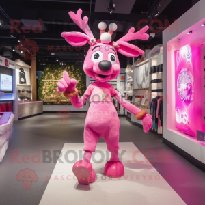 Pink Reindeer mascot costume character dressed with a Shorts and Bracelet watches