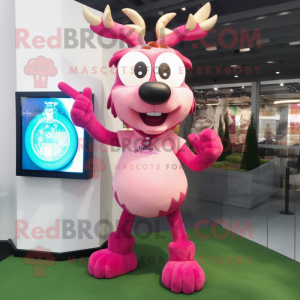 Pink Reindeer mascot costume character dressed with a Shorts and Bracelet watches