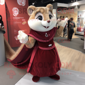 Maroon Dormouse mascot costume character dressed with a Midi Dress and Brooches