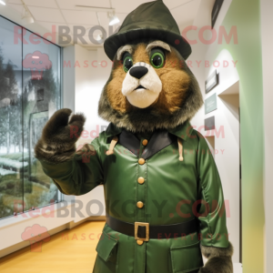 Forest Green Civil War Soldier mascot costume character dressed with a Parka and Beanies